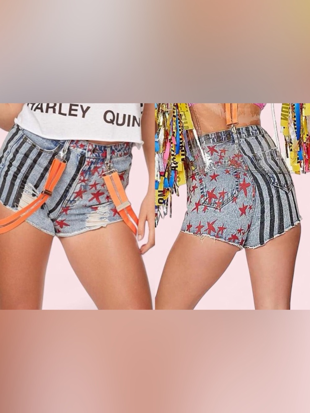Harley Quinn Birds Of Prey Jean Shorts Distressed Small Halloween Costume